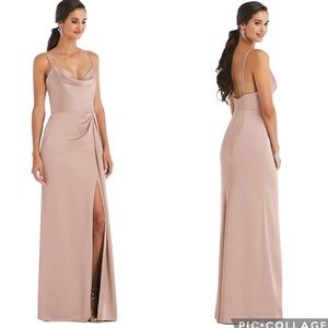 Dessy Collection Gown Cowl Neck Maxi Dress Toasted Sugar 10
